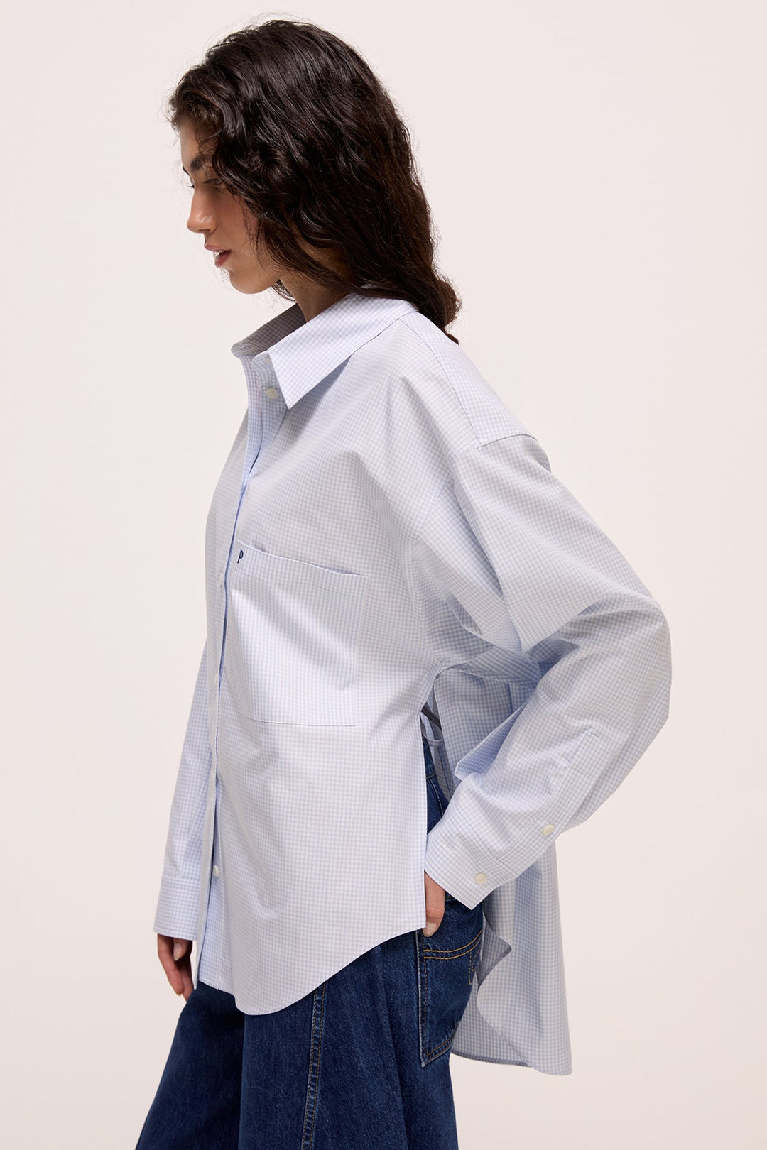 VERONA - LONG SLEEVE SHIRT WITH POCKETS - BLUE WHITE PLAID