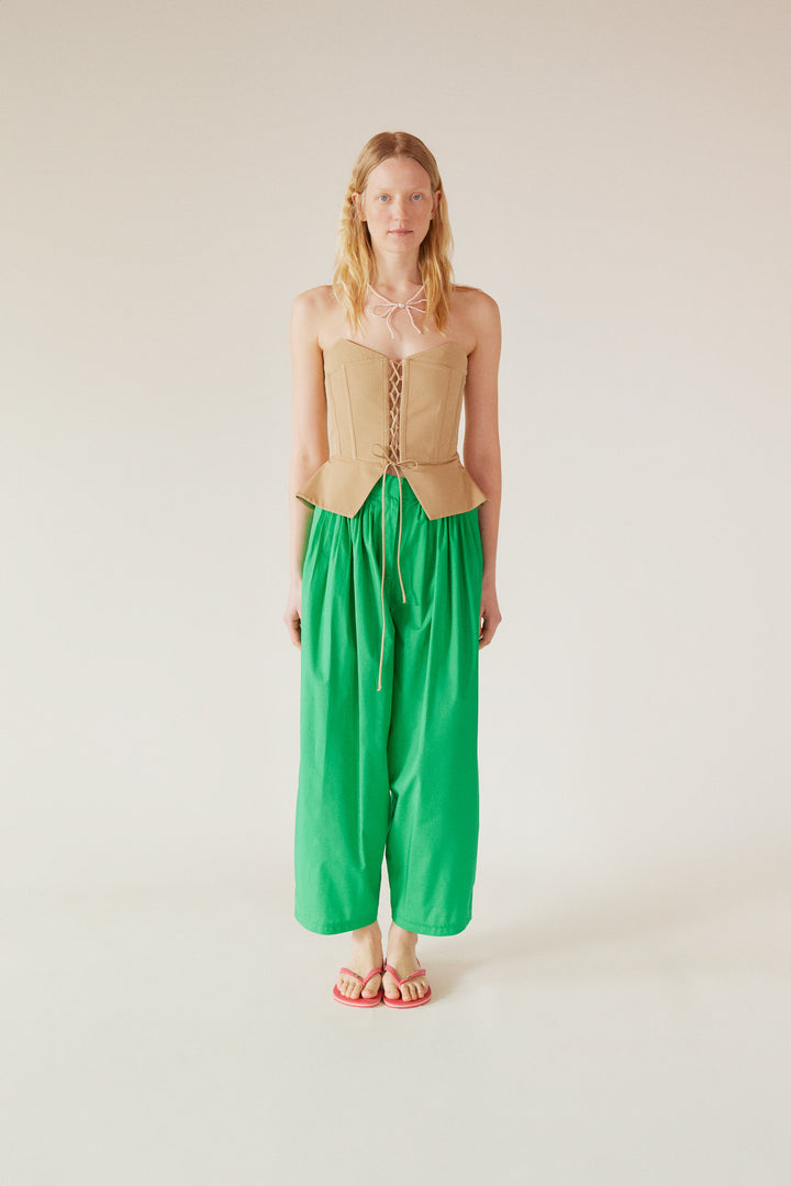 JONATHAN - Grass Green Pleated Low Rise Wide Leg Pants