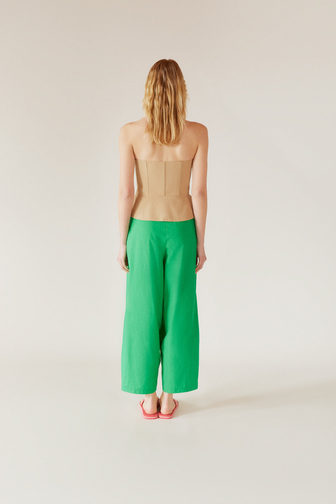 JONATHAN - Grass Green Pleated Low Rise Wide Leg Pants