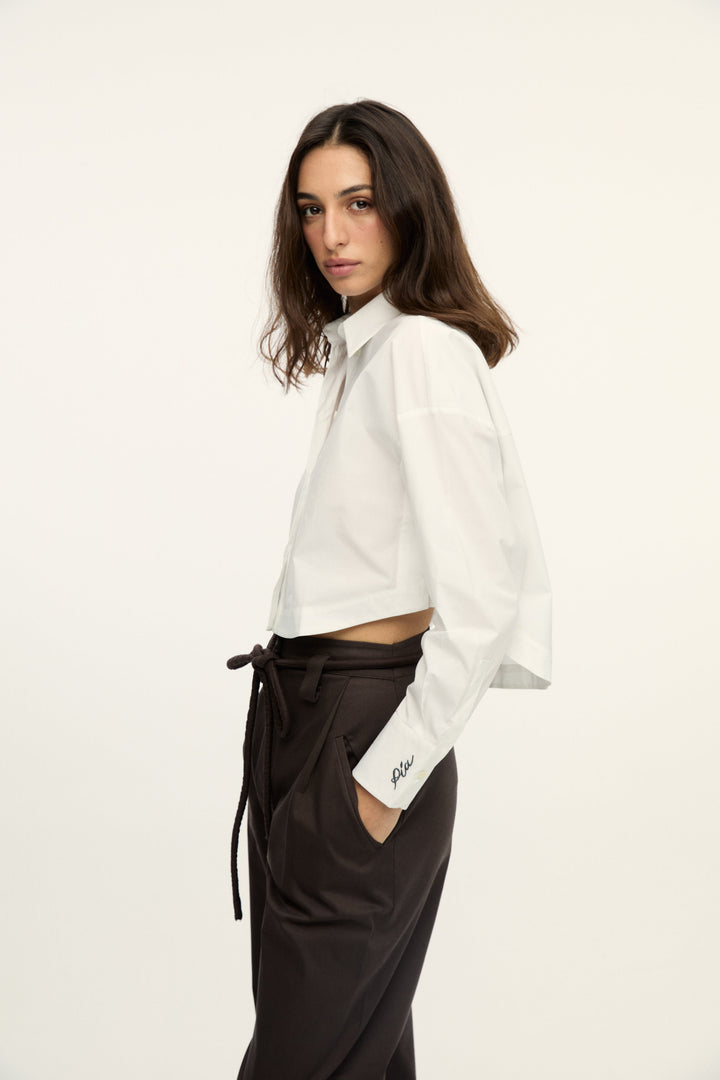 Mercury Cotton-Poplin White Cropped Shirt