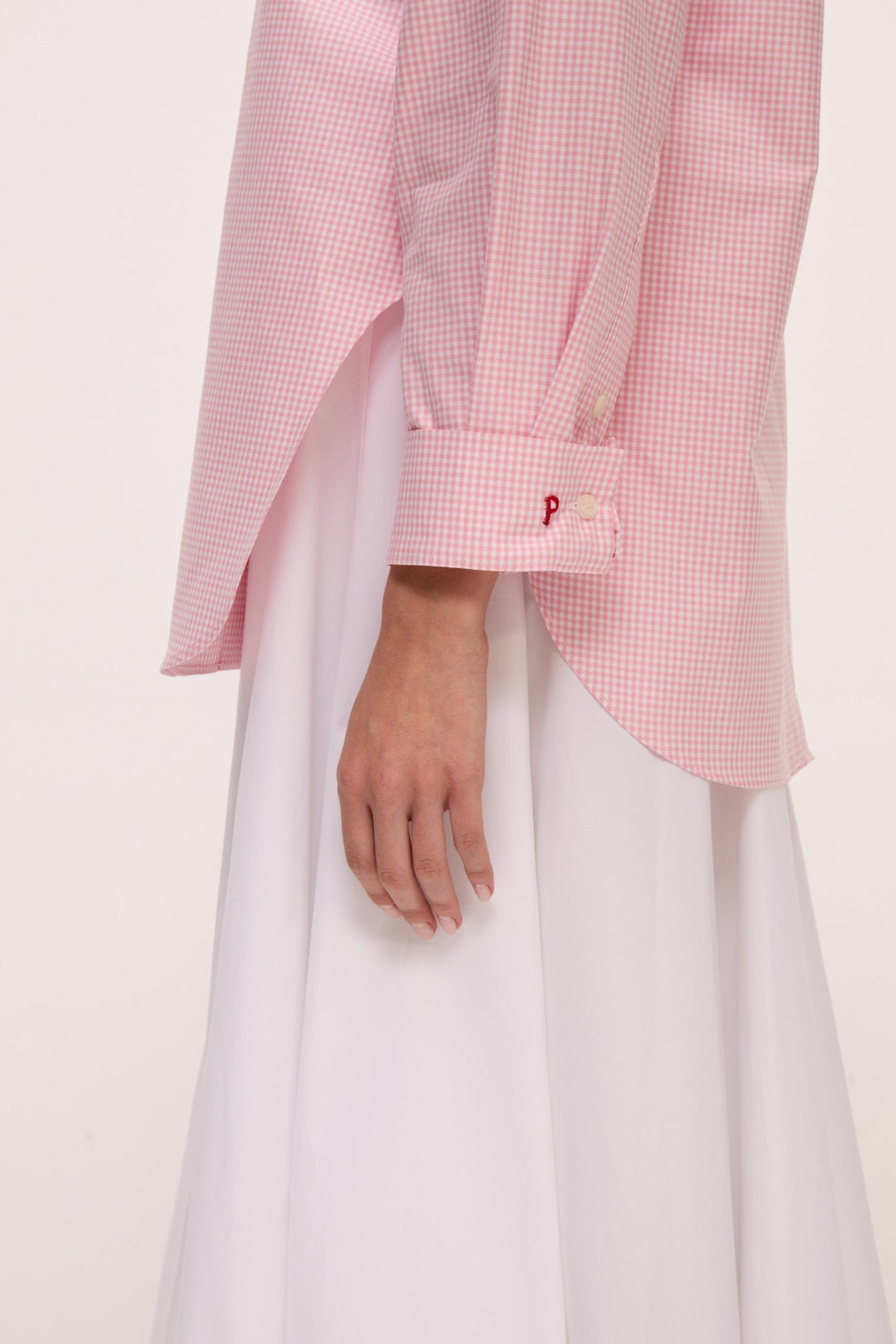 BELLA - LONG COLLAR SHIRT WITH EPALLETS - PINK PLAID