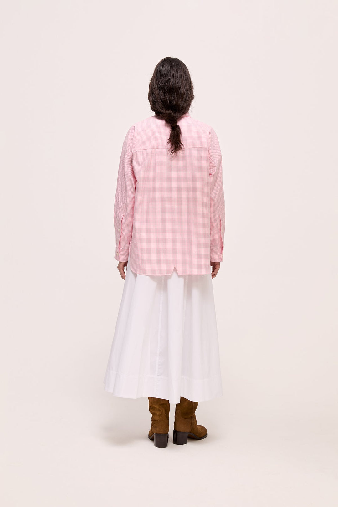 BELLA - LONG COLLAR SHIRT WITH EPALLETS - PINK PLAID