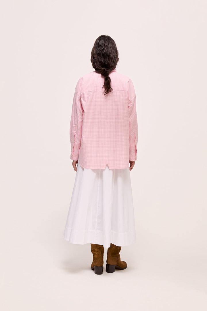 BELLA - LONG COLLAR SHIRT WITH EPALLETS - PINK PLAID