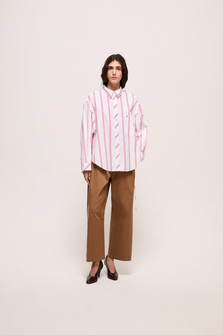 VERONA - LONG SLEEVE SHIRT WITH POCKETS - RED PINK STRIPE
