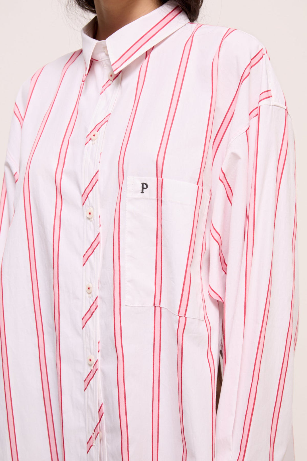 VERONA - LONG SLEEVE SHIRT WITH POCKETS - RED PINK STRIPE