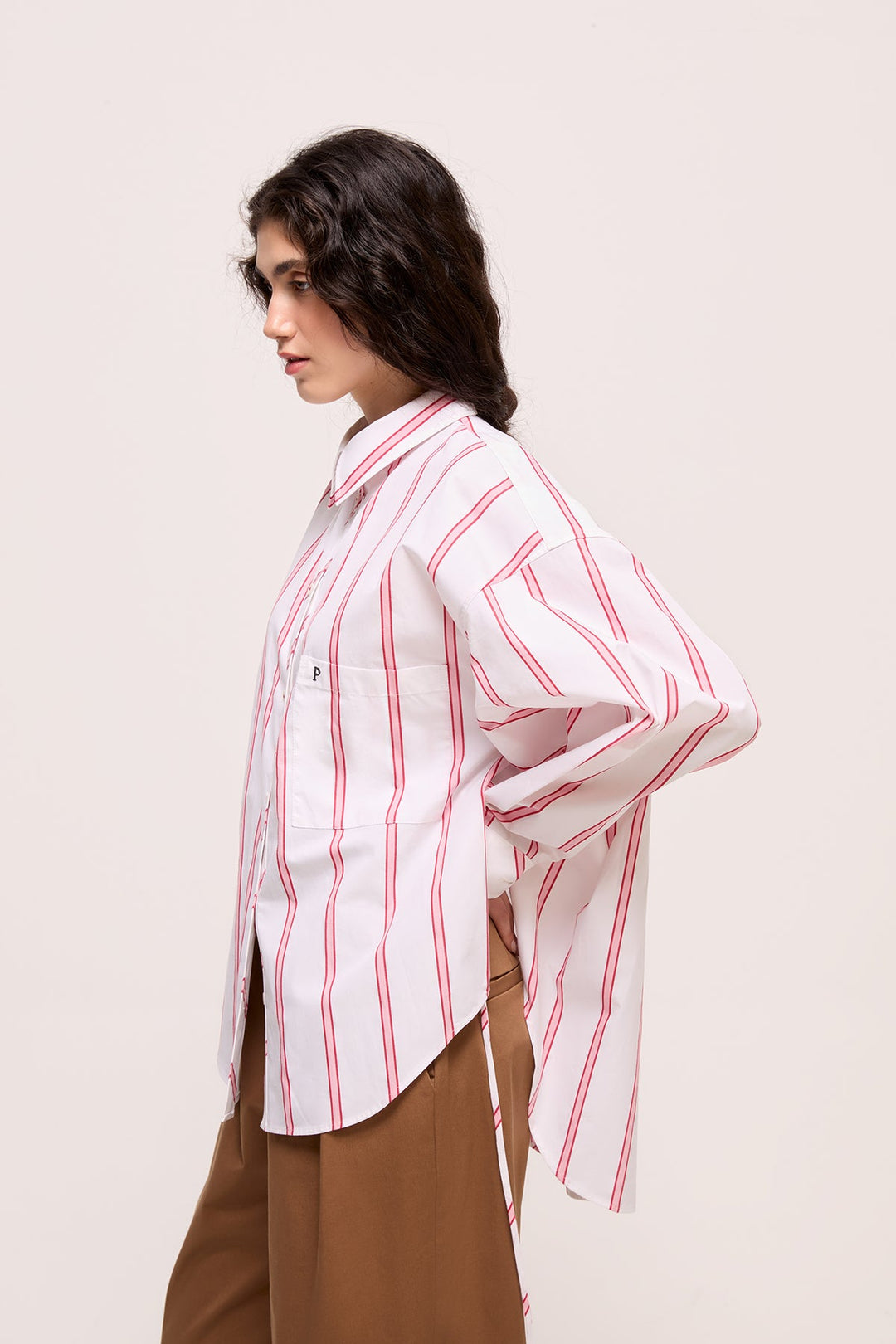 VERONA - LONG SLEEVE SHIRT WITH POCKETS - RED PINK STRIPE