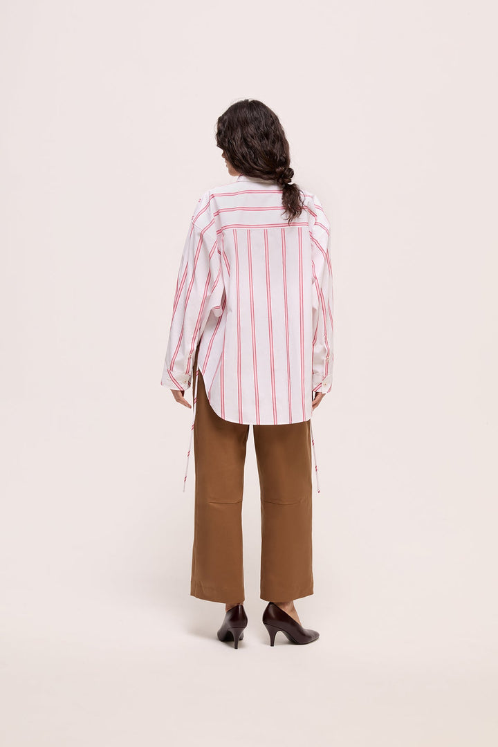 VERONA - LONG SLEEVE SHIRT WITH POCKETS - RED PINK STRIPE