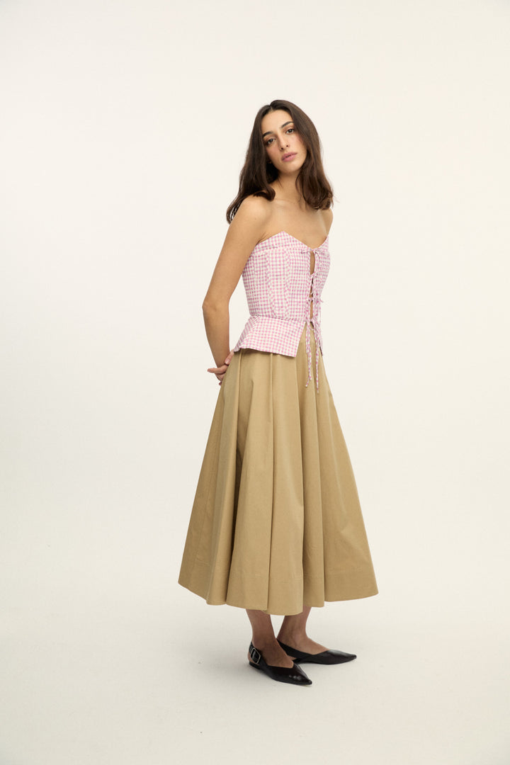 SICILY - Pleated Cotton-Poplin Midi Skirt Dark Beige