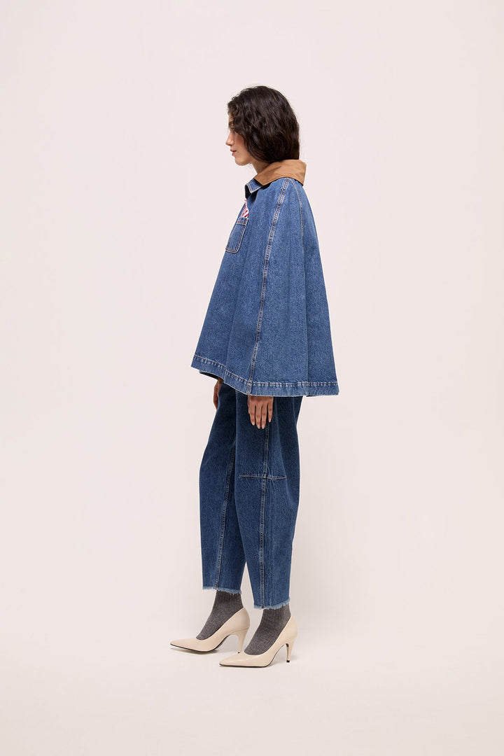 ANDRES - DENIM PONCHO WITH COLLOR