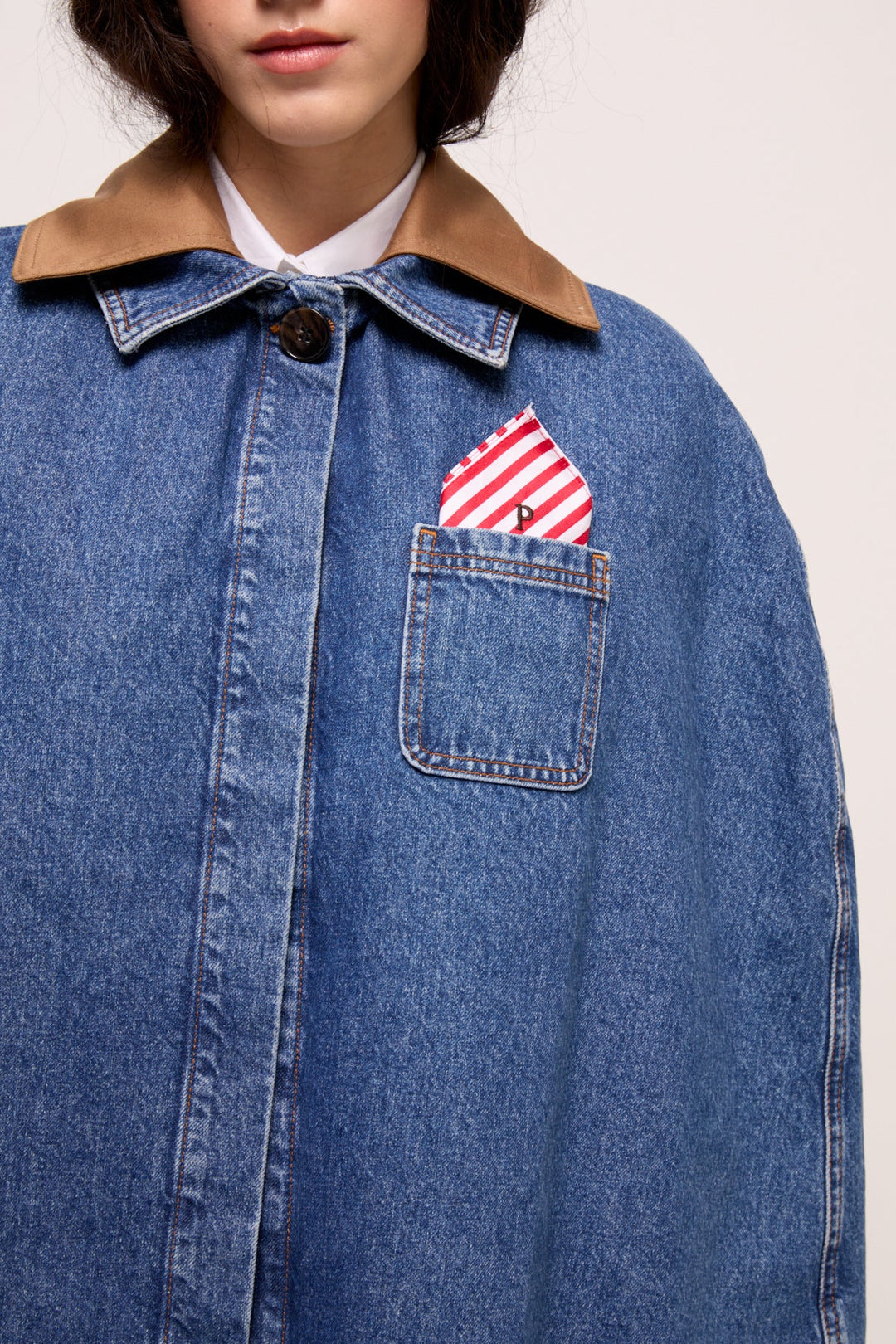 ANDRES - DENIM PONCHO WITH COLLOR