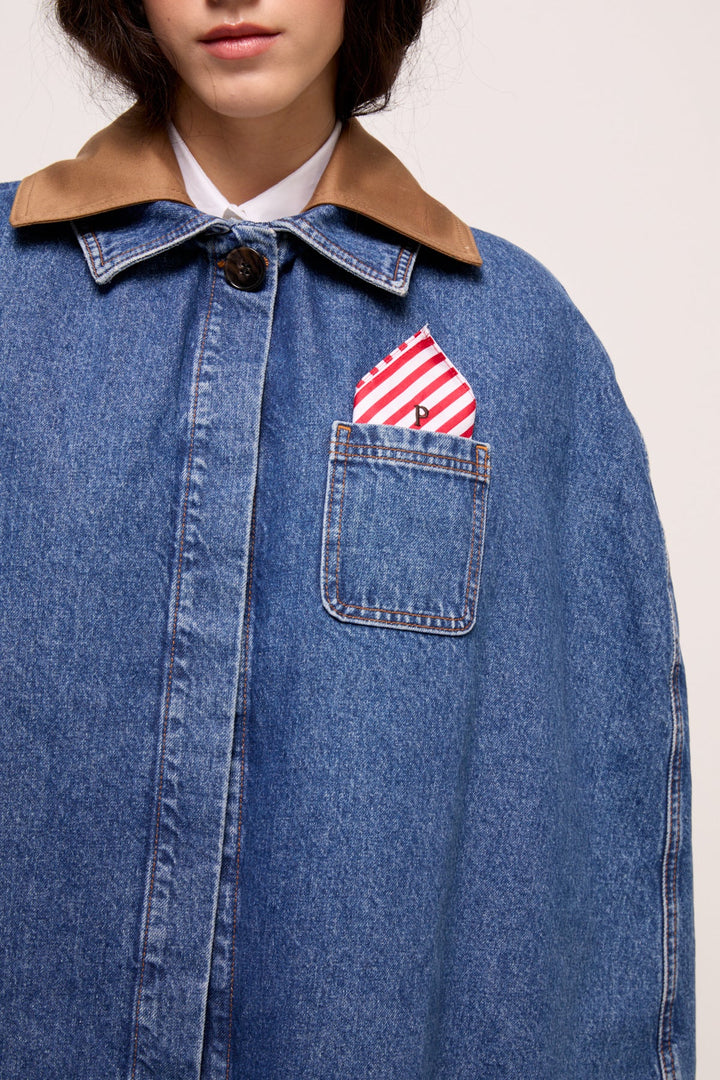 ANDRES - DENIM PONCHO WITH COLLOR