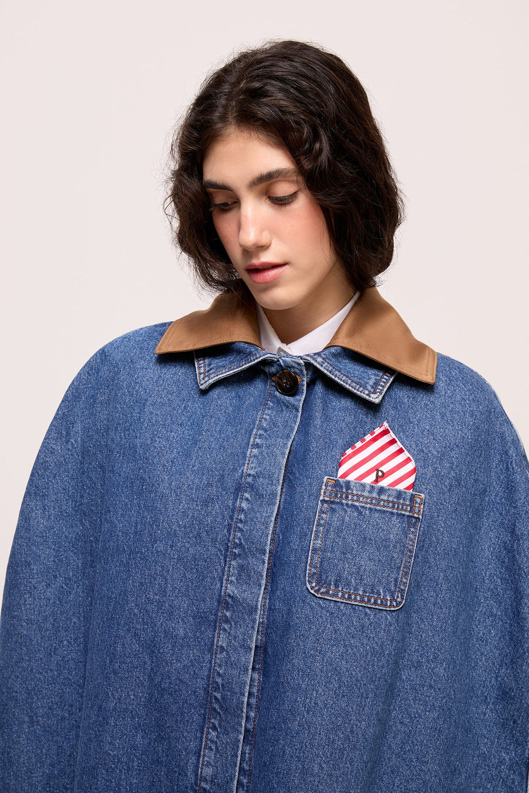 ANDRES - DENIM PONCHO WITH COLLOR