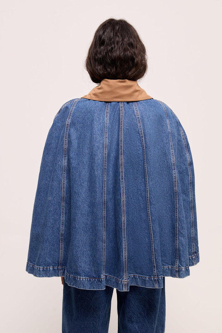 ANDRES - DENIM PONCHO WITH COLLOR