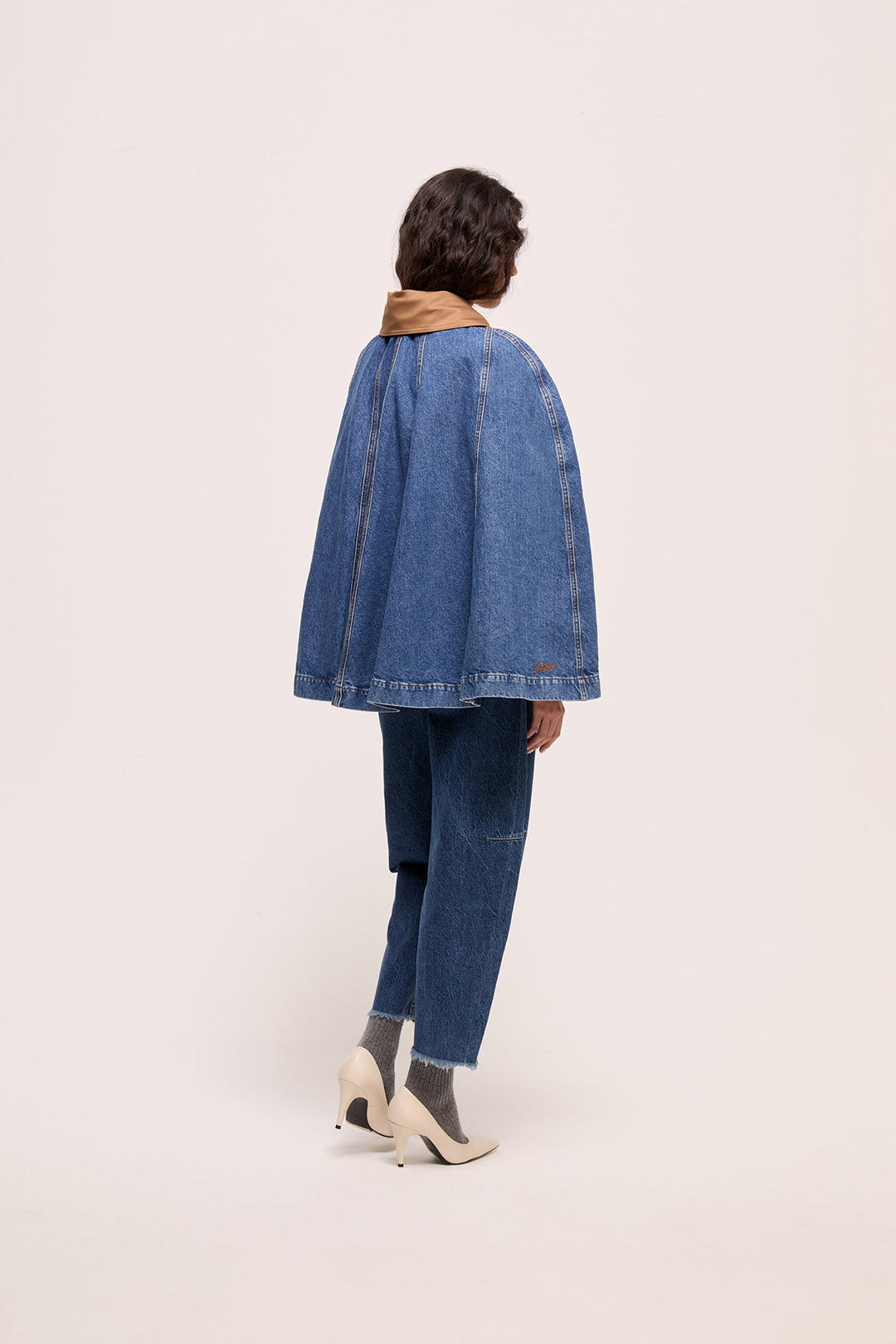ANDRES - DENIM PONCHO WITH COLLOR