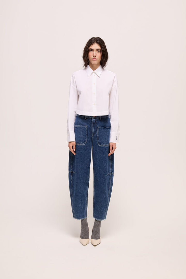 COCO - CURVED TAPARED JEAN - MID BLUE WASH DENIM