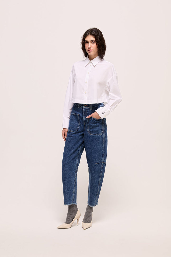 COCO - CURVED TAPARED JEAN - MID BLUE WASH DENIM