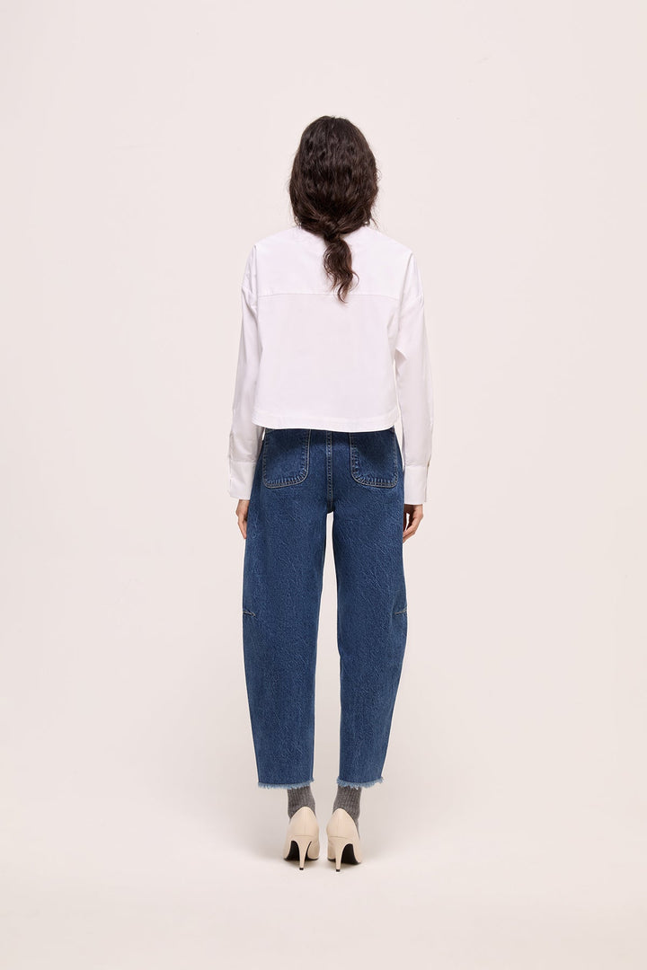 COCO - CURVED TAPARED JEAN - MID BLUE WASH DENIM