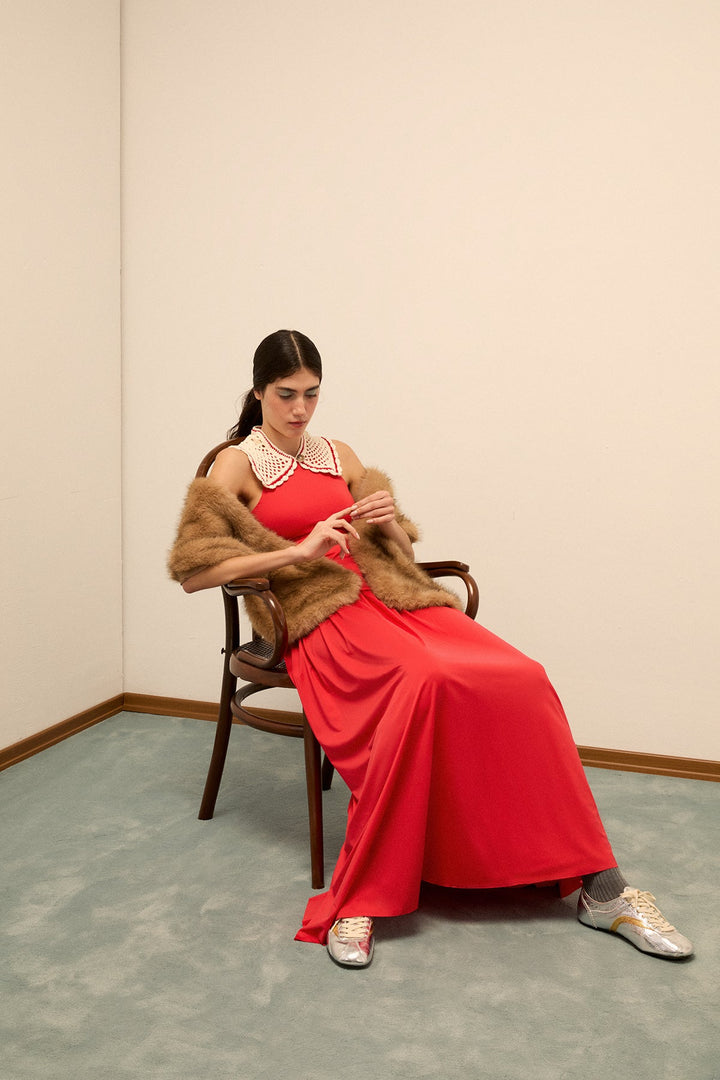 LOLA - ASYMMETRICAL BACK DETAILED DRESS - RED