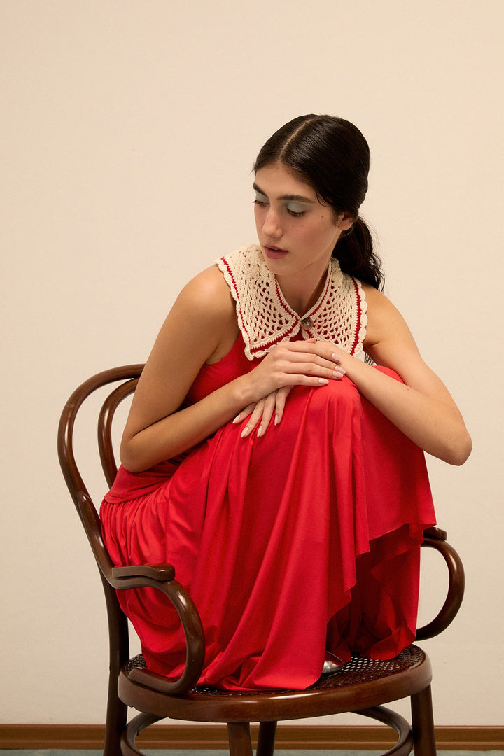 LOLA - ASYMMETRICAL BACK DETAILED DRESS - RED