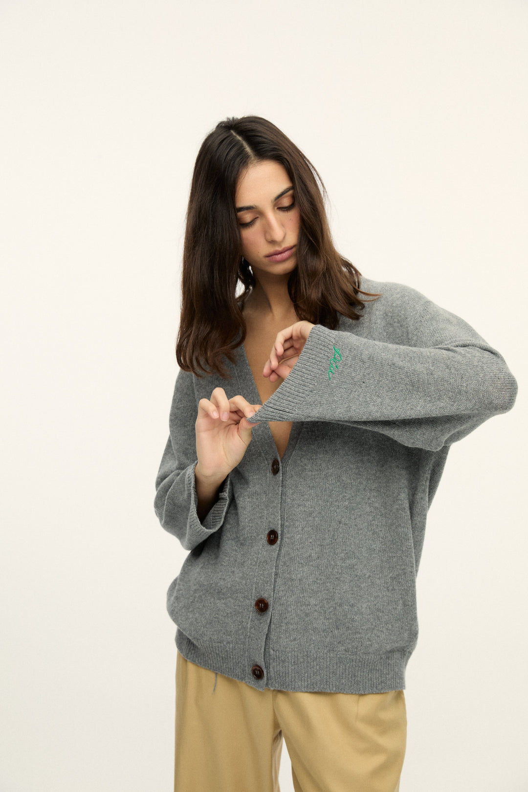 DORA - GREY MELANGE CASHMERE BLENDED CARDIGAN