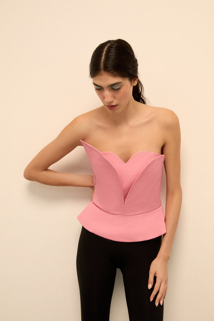 NAOMI PINKY TOP - HEART NECKLINE STRAPLESS BUSTIER - PINK