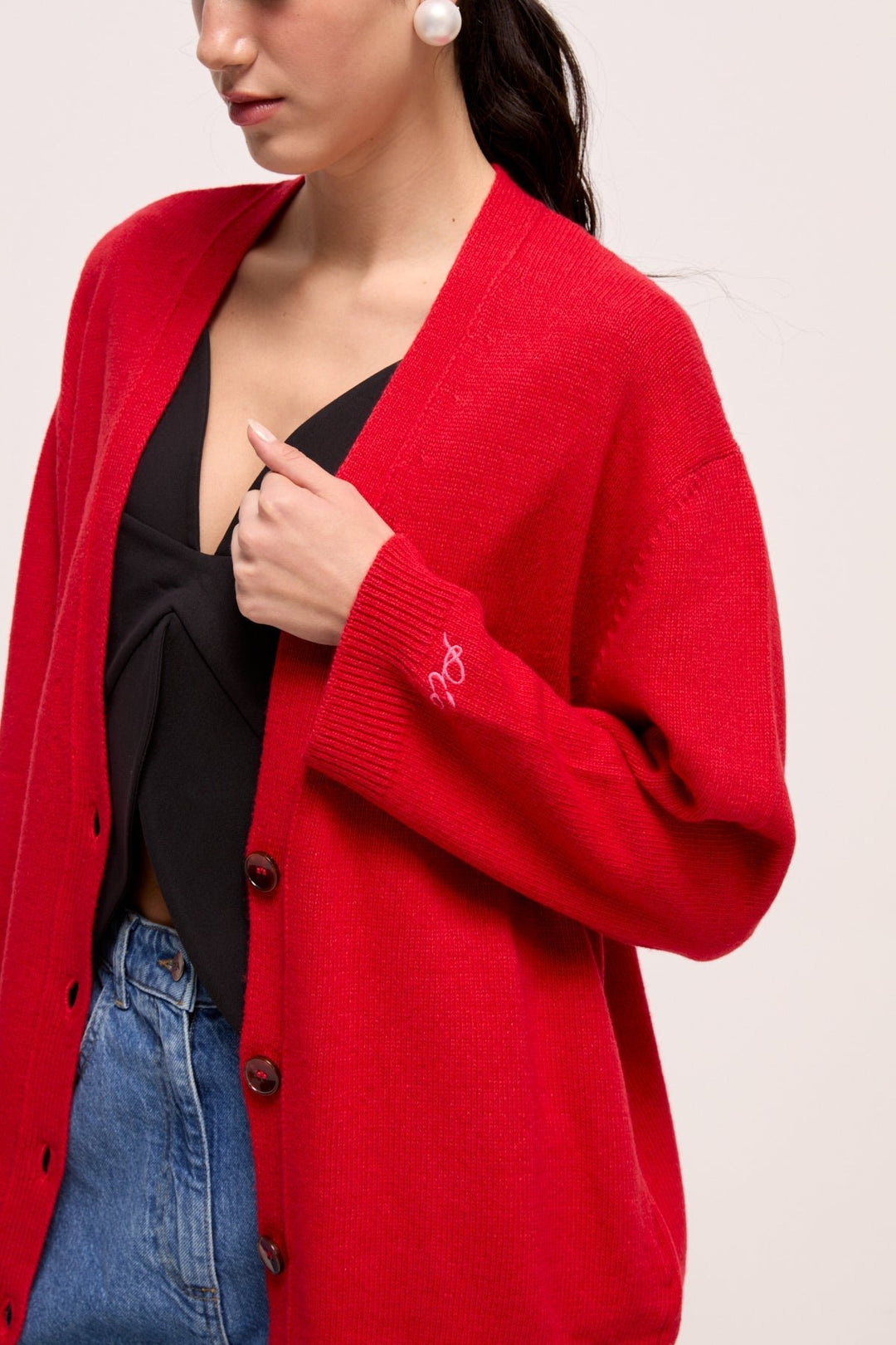 DORA - CASHMERE BLENDED CARDIGAN - RED