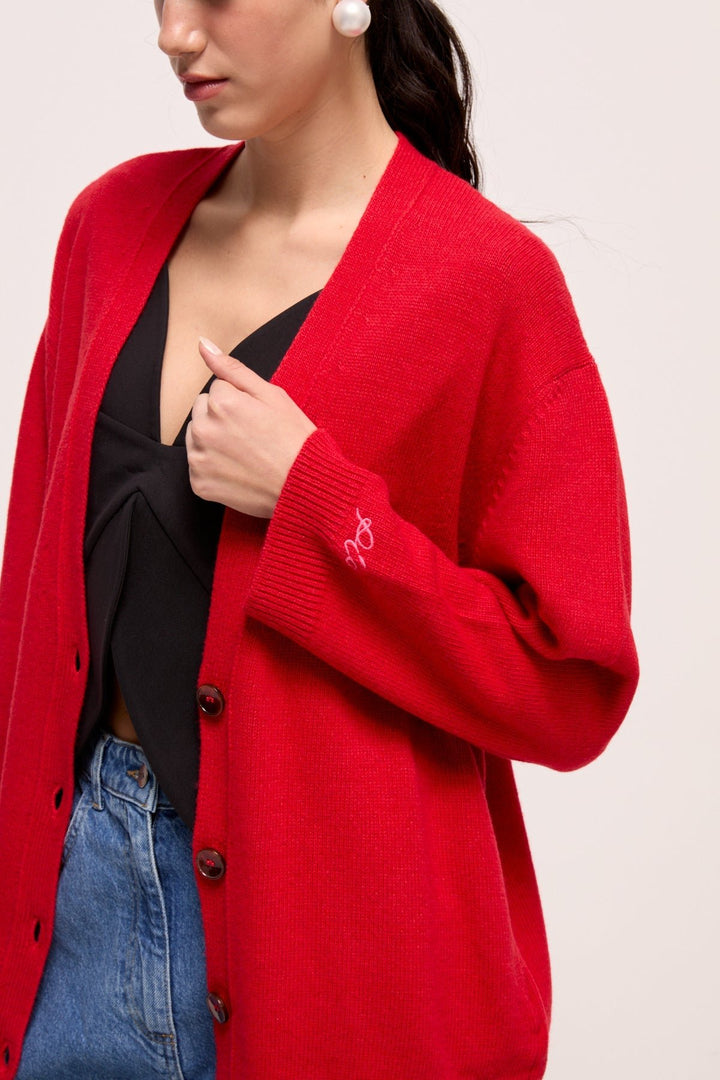 DORA - CASHMERE BLENDED CARDIGAN - RED