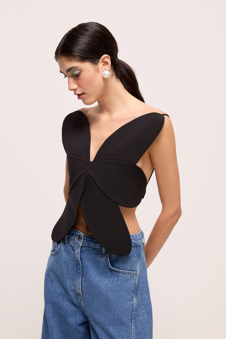 Daisy - Iconic Floral Shape Cutout Top - Black