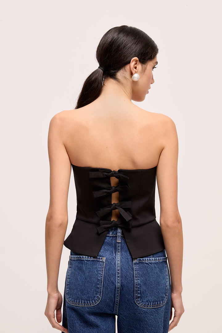 VERA - FRONT-TIE STRAPLESS BUSTIER - BLACK