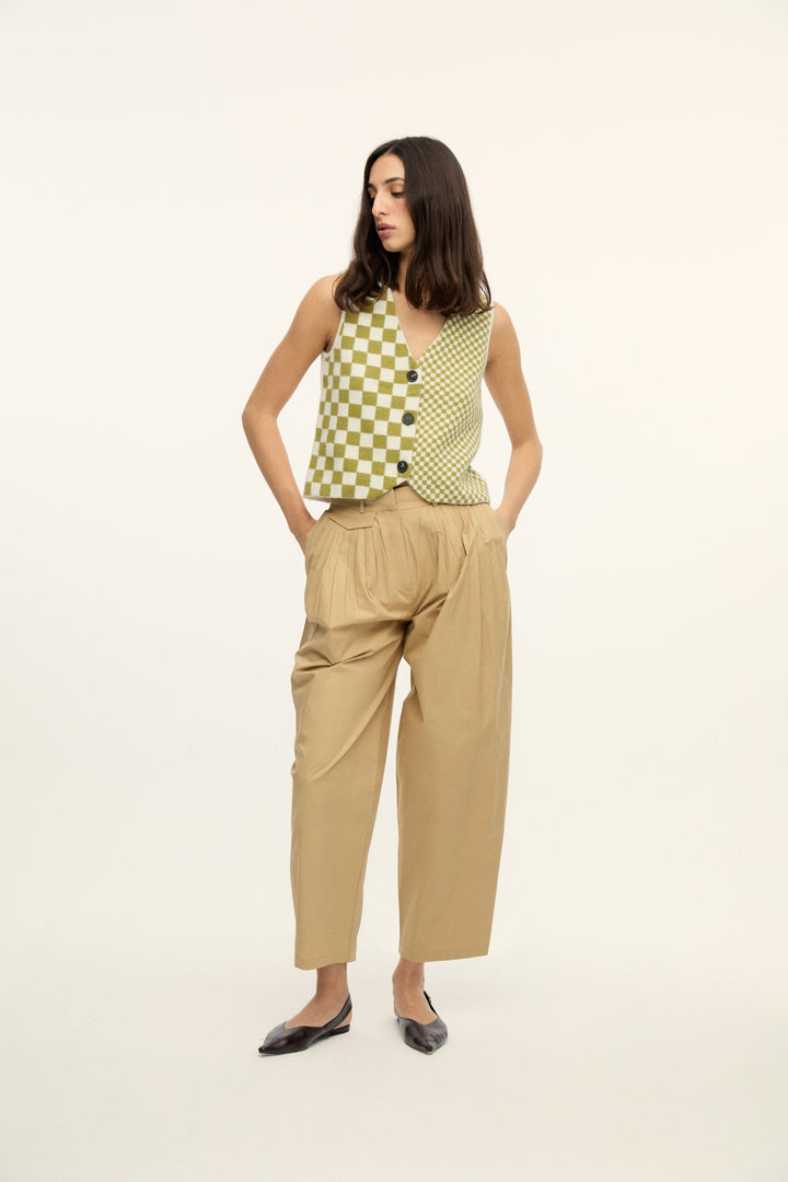 MATIAS - HIGH WAISTED LOOSE FIT PANTS - CREAM YELLOW