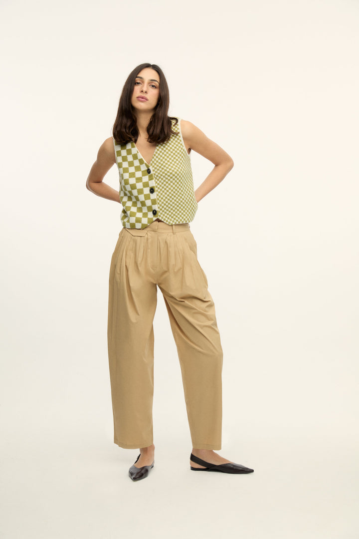 MATIAS - HIGH WAISTED LOOSE FIT PANTS - CREAM YELLOW