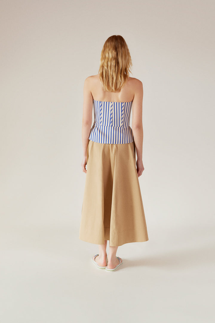 SICILY - Pleated Cotton-Poplin Midi Skirt Dark Beige