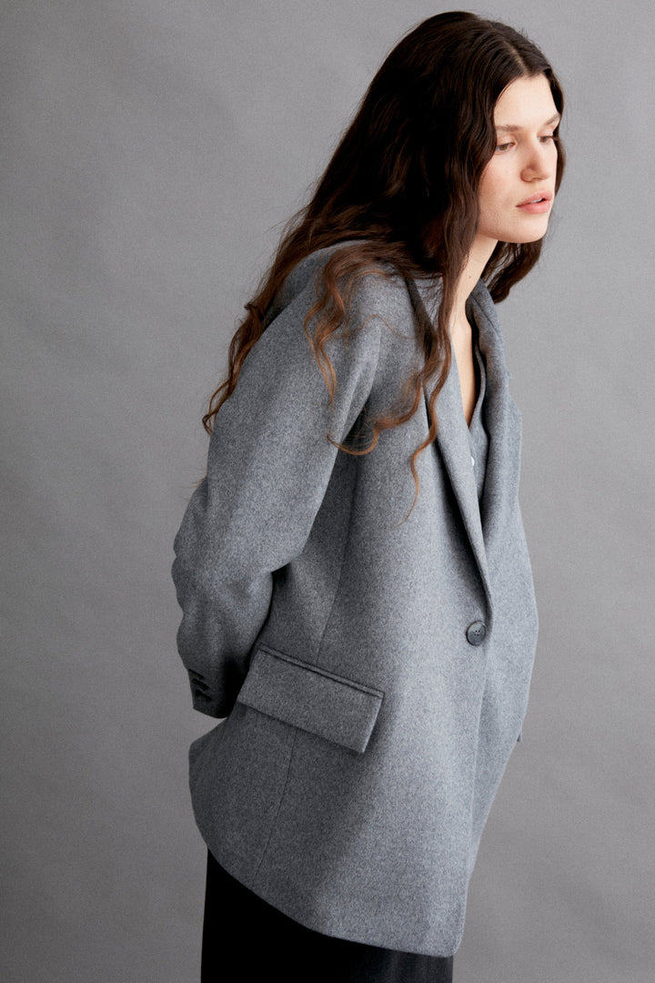 ROY - Oversized Wool Blazer Jacket - Grey