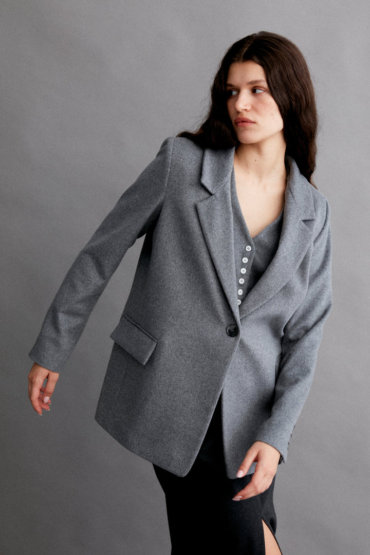 ROY - Oversized Wool Blazer Jacket - Grey