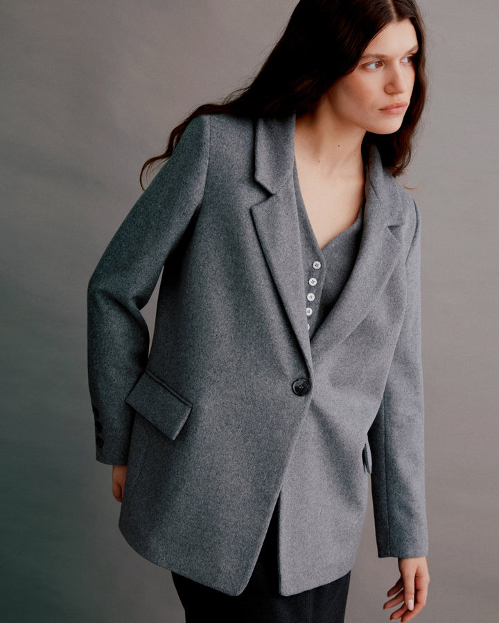 ROY - Oversized Wool Blazer Jacket - Grey