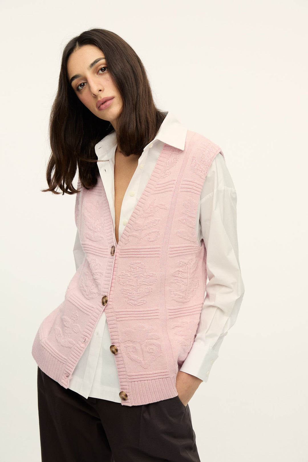 FERNAND - LIGHT PINK MELANGE CASHMERE BLENDED VEST