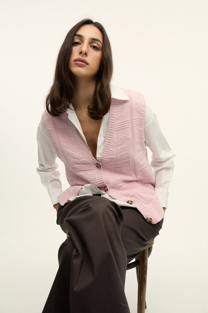 FERNAND - LIGHT PINK MELANGE CASHMERE BLENDED VEST