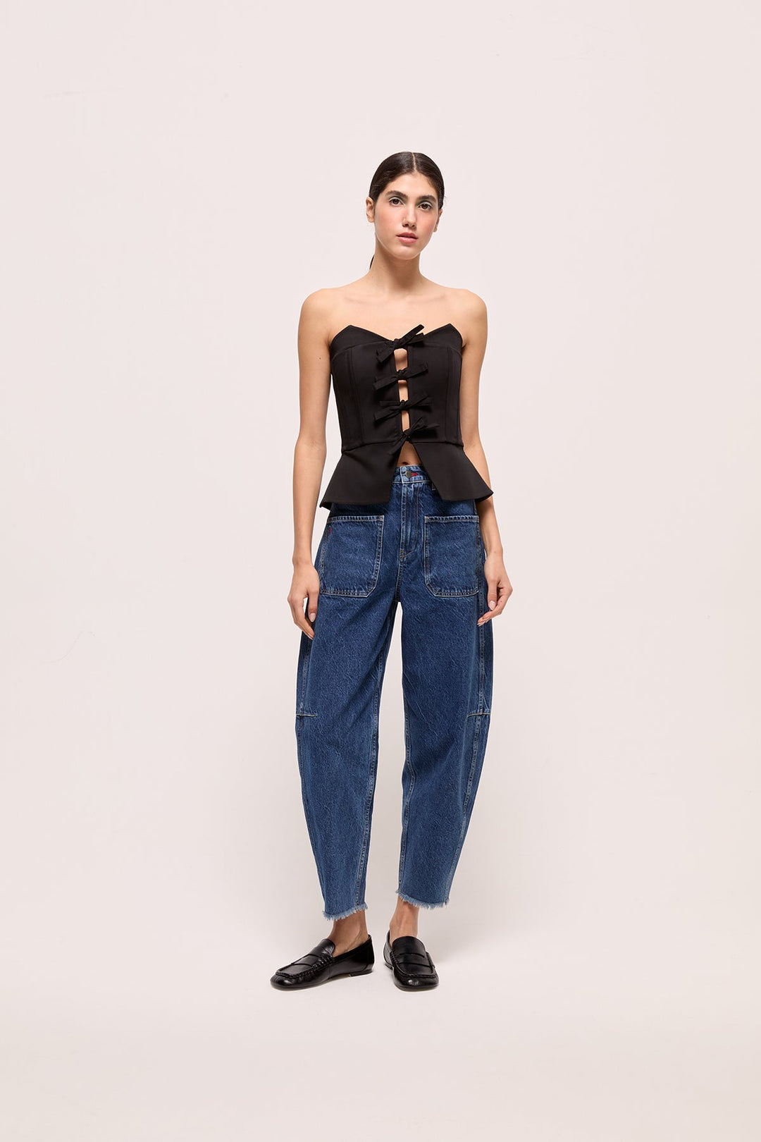 VERA - FRONT-TIE STRAPLESS BUSTIER - BLACK