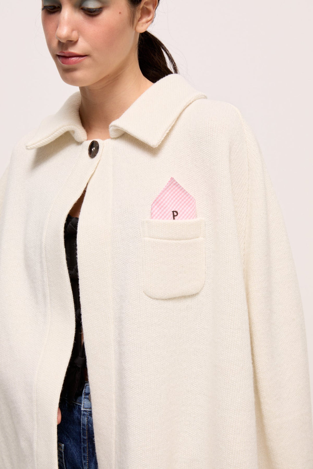 ANDRES - KNIT PONCHO WITH COLLAR - ECRU