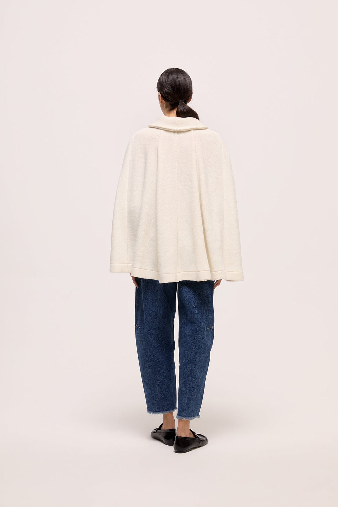ANDRES - KNIT PONCHO WITH COLLAR - ECRU