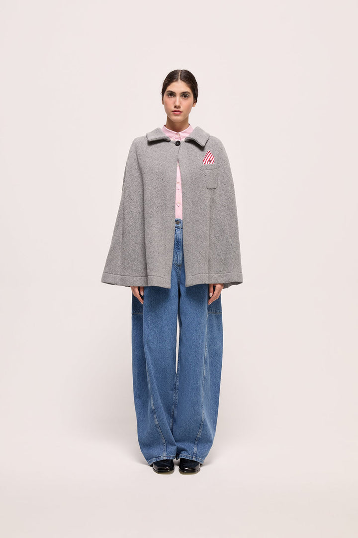 ANDRES - KNIT PONCHO WITH COLLAR - GREY