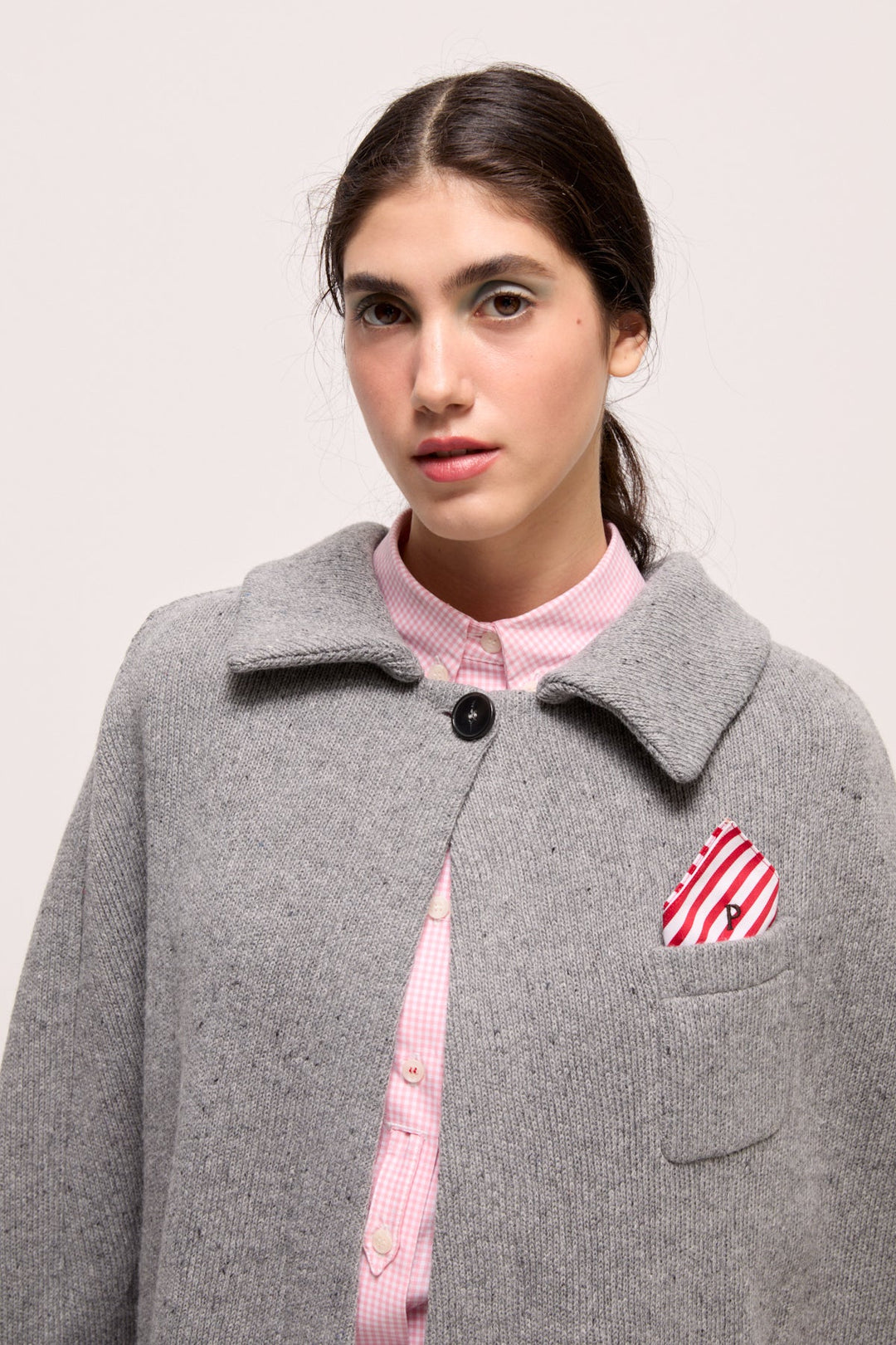 ANDRES - KNIT PONCHO WITH COLLAR - GREY