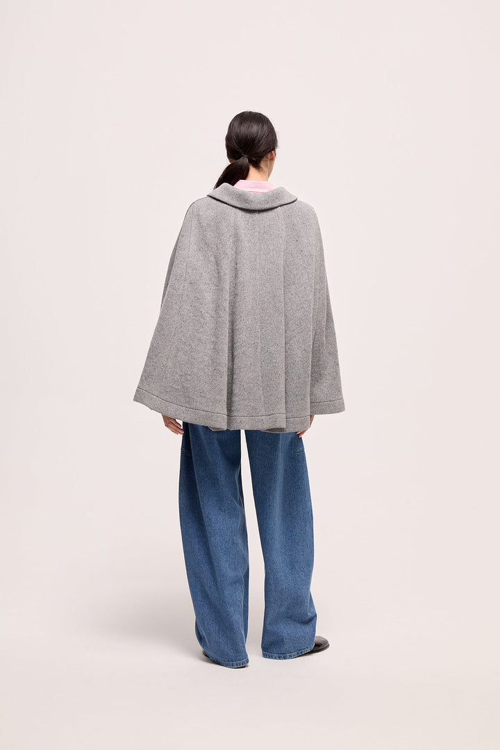ANDRES - KNIT PONCHO WITH COLLAR - GREY