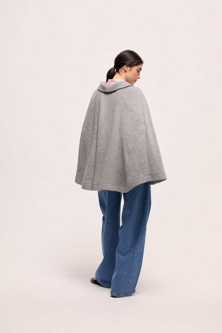 ANDRES - KNIT PONCHO WITH COLLAR - GREY