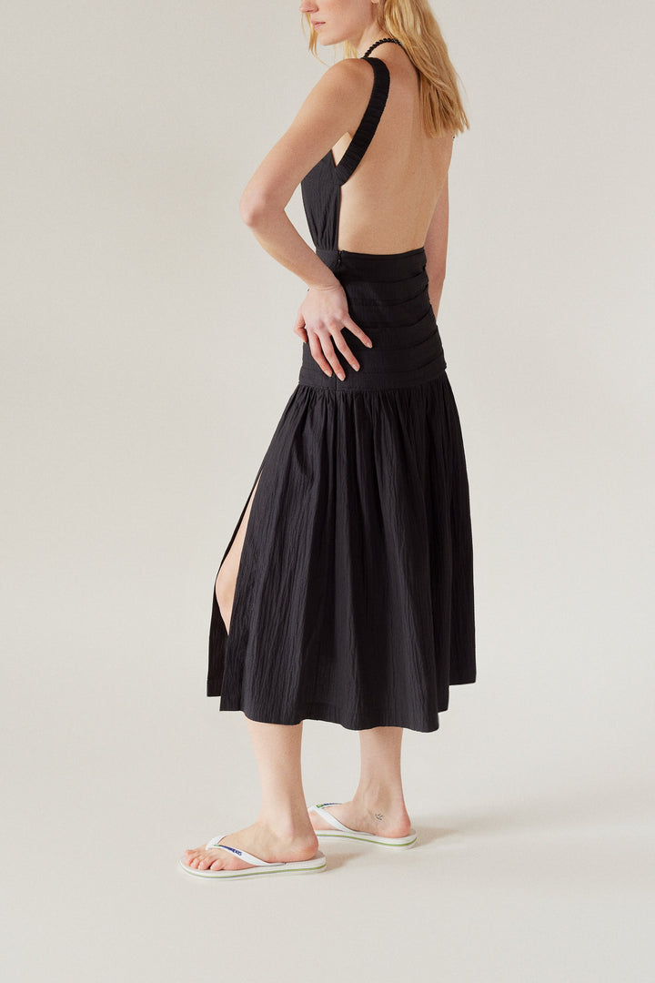 BRUNA - Open Back Midi Black Dress