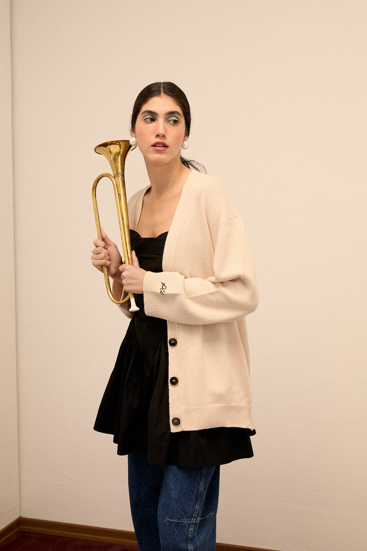 DORA - CASHMERE BLENDED CARDIGAN - ECRU