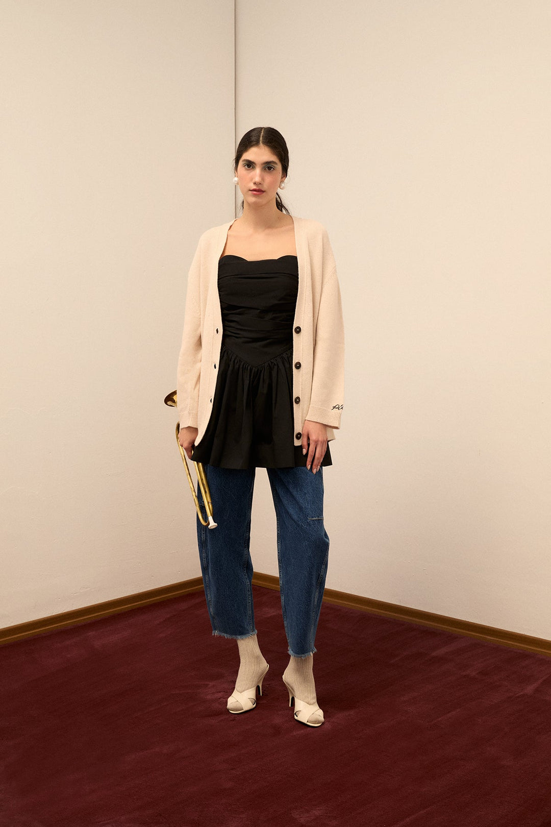 DORA - CASHMERE BLENDED CARDIGAN - ECRU