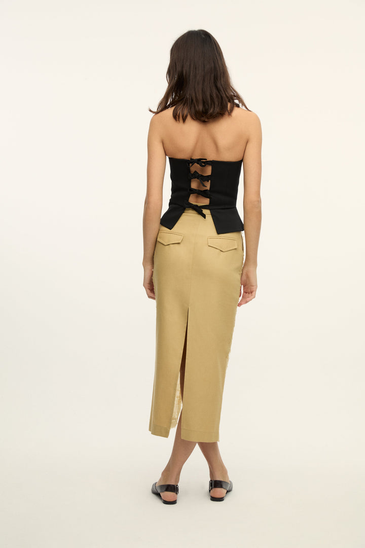 LUCIANO - SEQUINED FRONT DETAILED MIDI SKIRT - CREAMY YELLOW