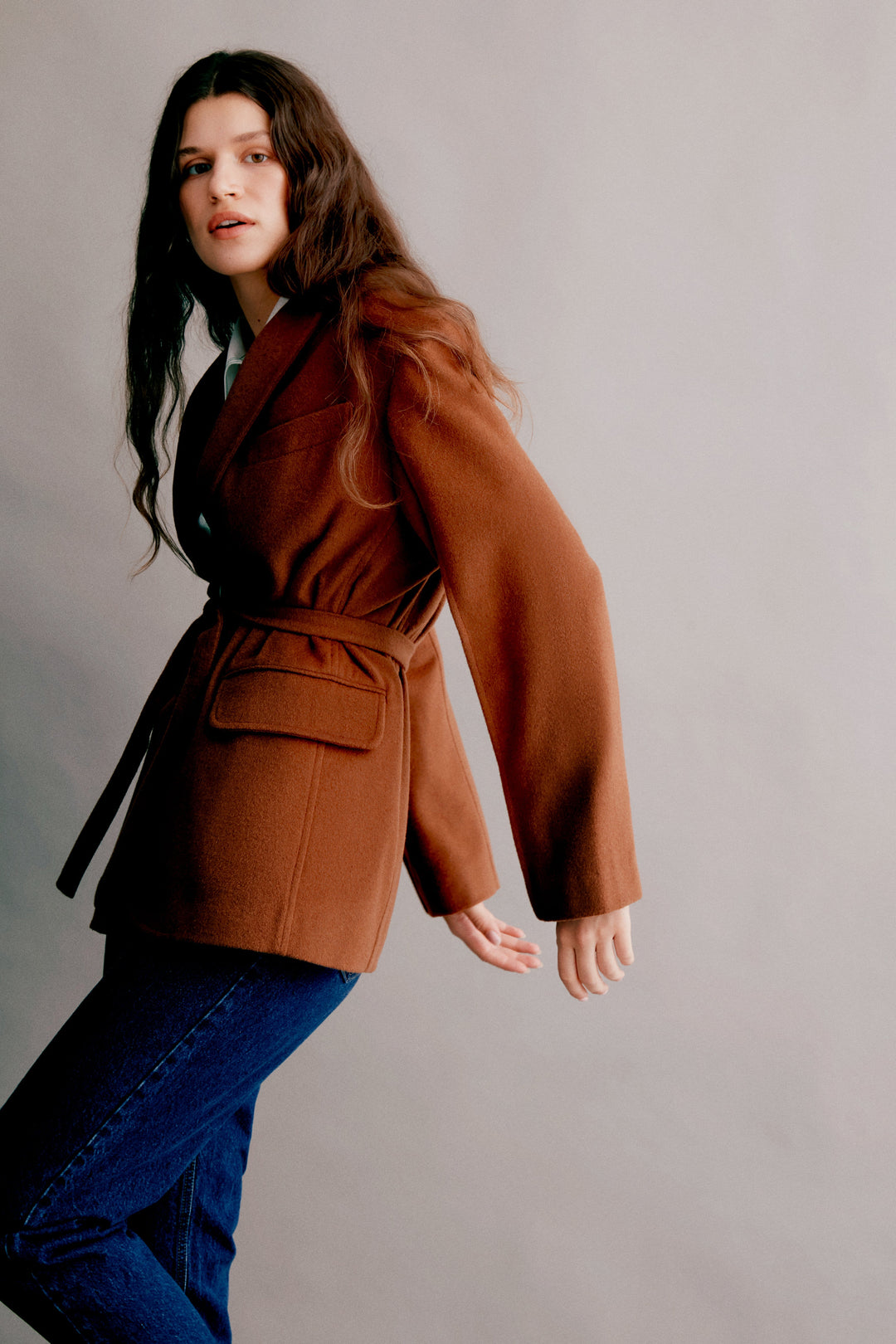 MAFALDA - OVERSIZED BELTED WOOL JACKET - CINNAMON