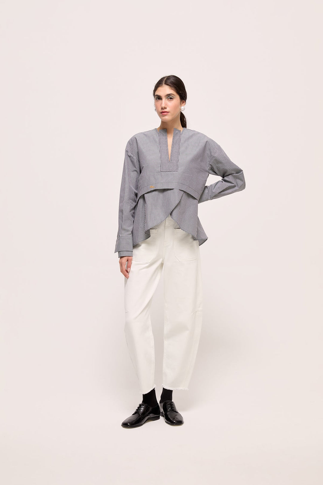 TIANY - TOP - BLACK WHITE PLAID